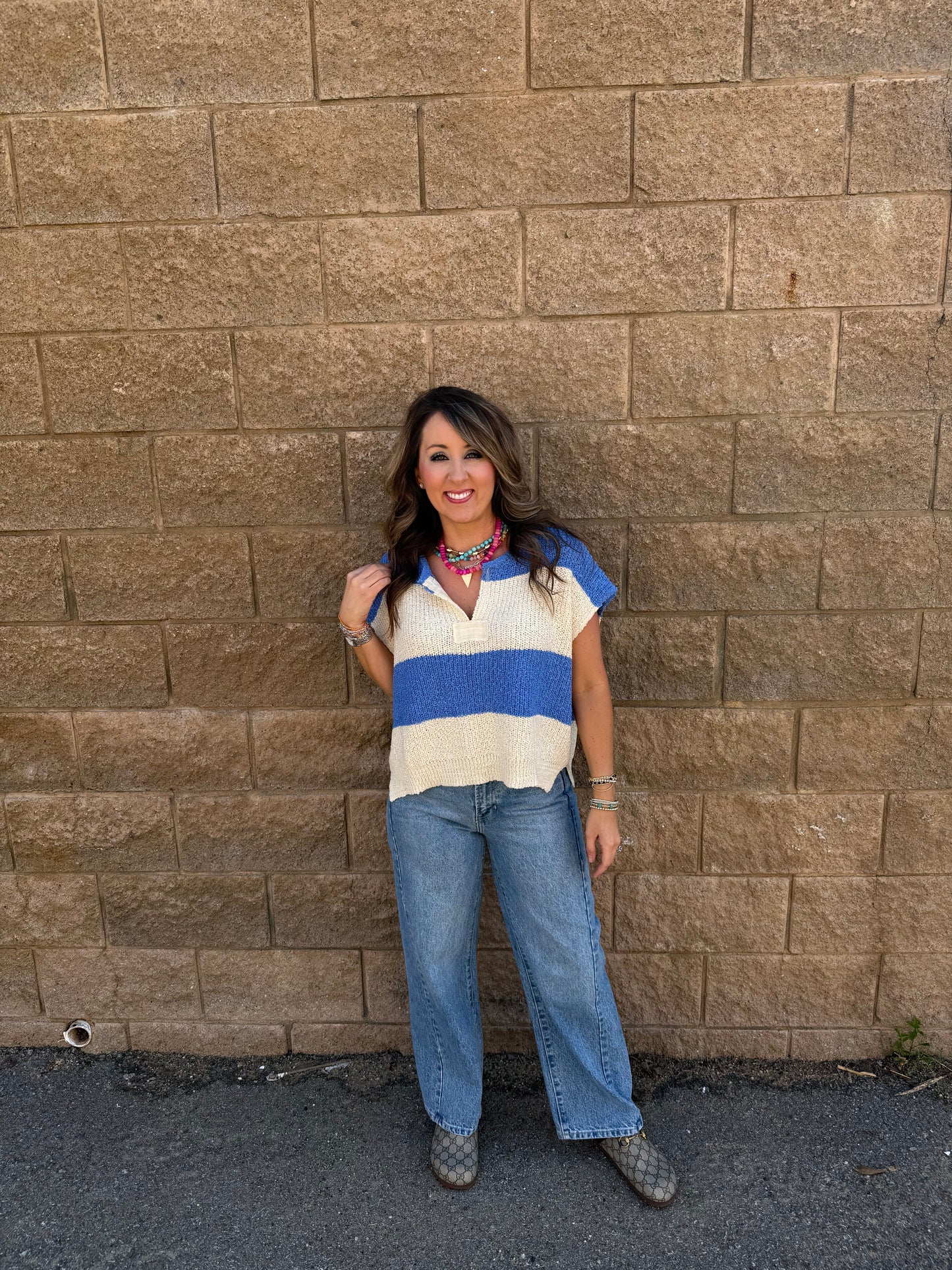 Bailey Boxy Sweater Blue Stripe