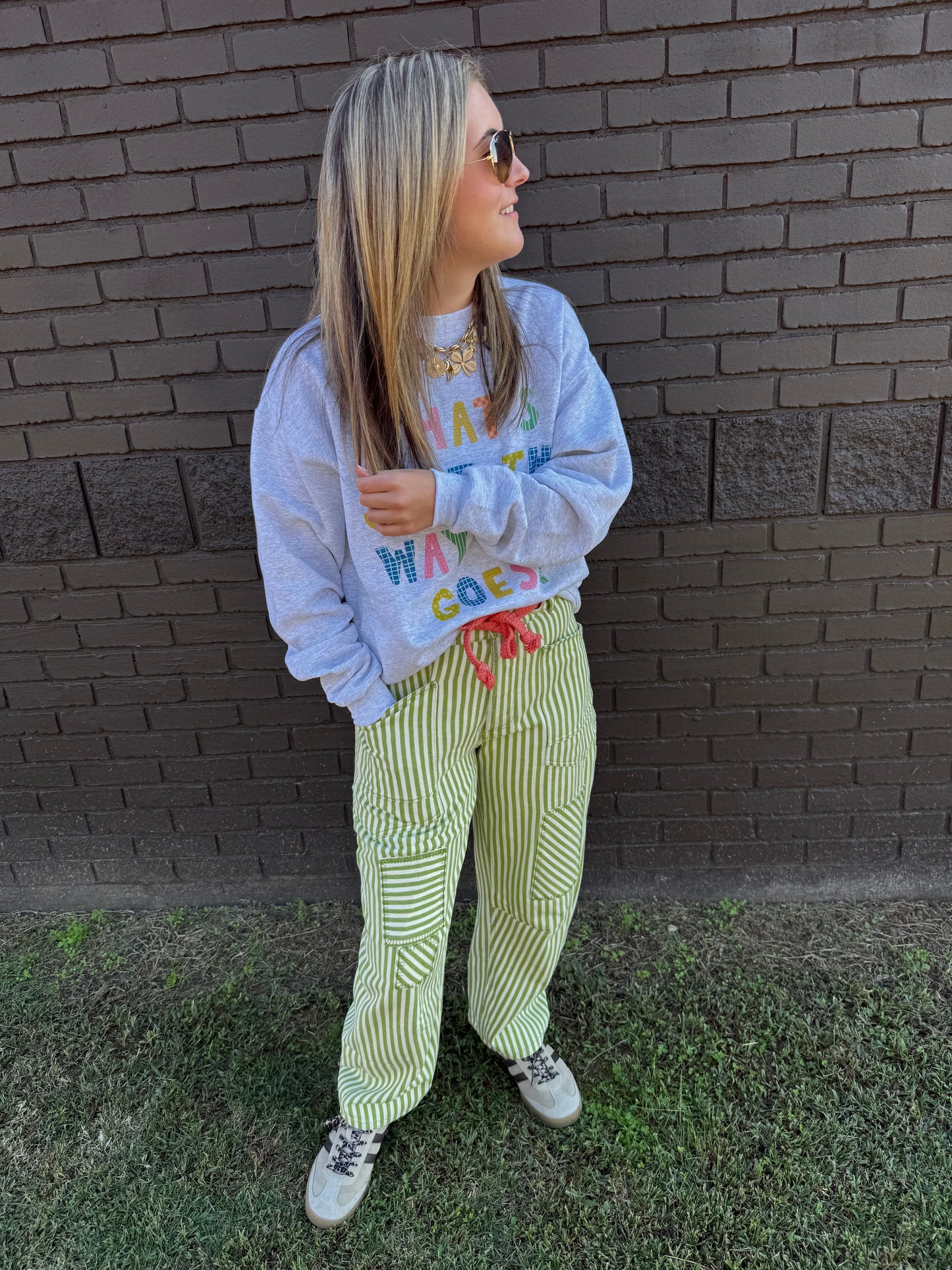 Green Stripe Barrel Pants