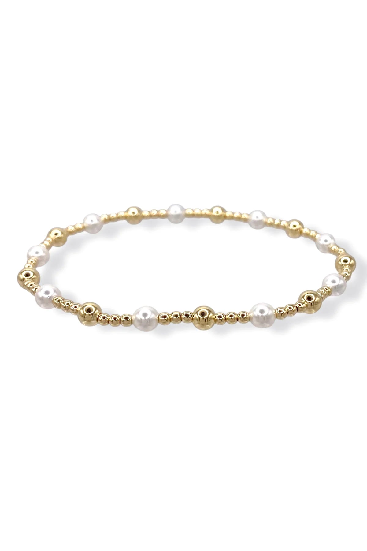 E Newton Classic Gold Sincerity Pattern 4mm Bead Bracelet Pearl