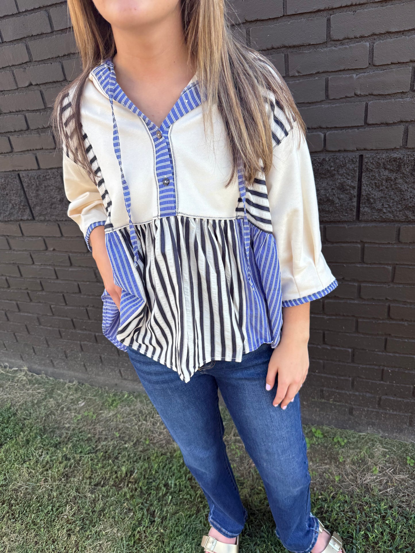 Mixed Stripe Blue Top