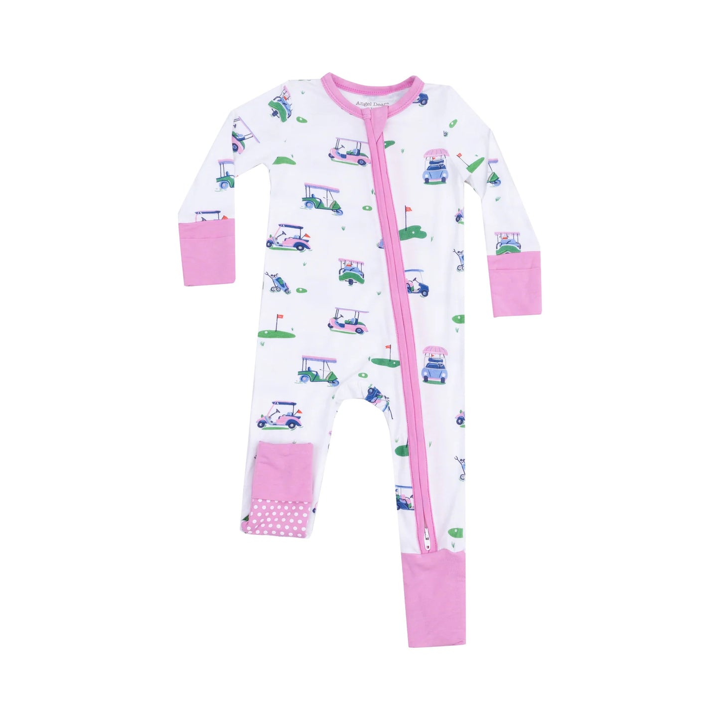 Angel Dear Vintage Golf Carts Pink 2 Way Zipper Romper