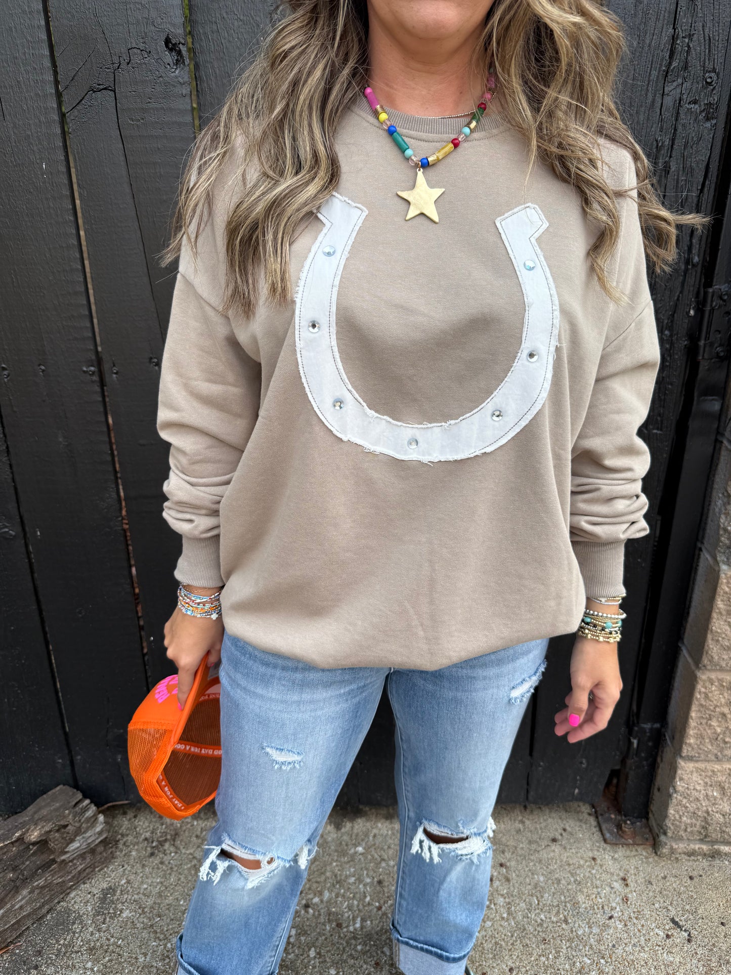Lucky Horseshoe Khaki Top