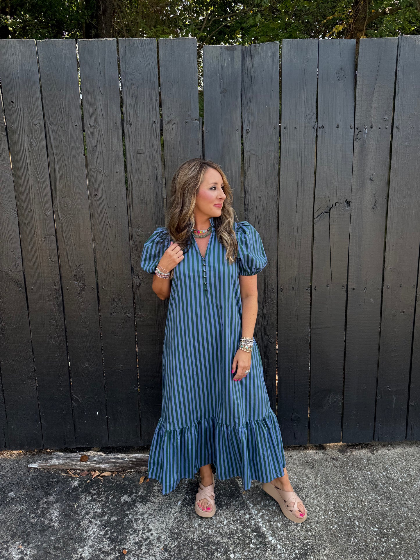 Allie Stripe Green Midi