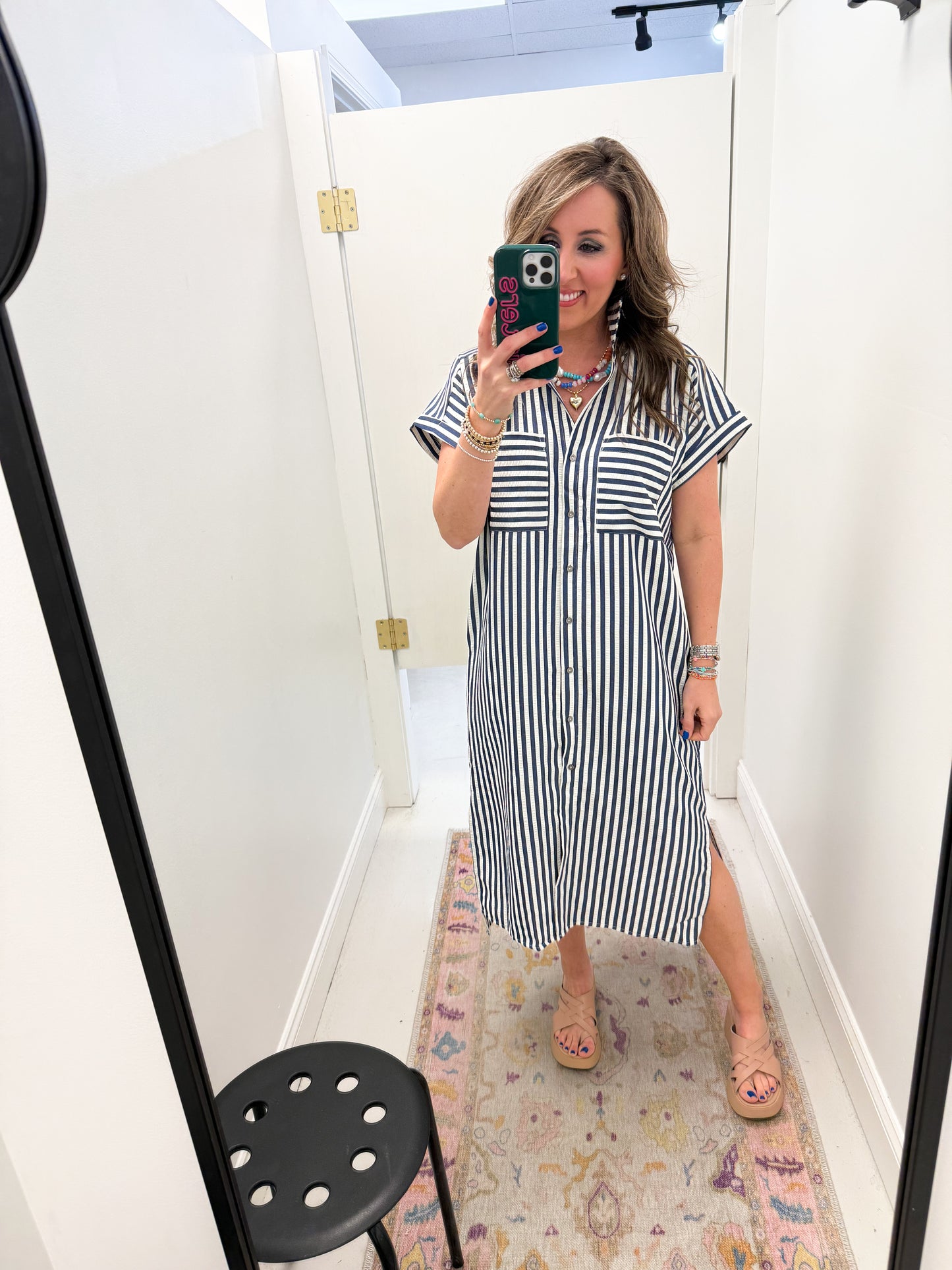 Billie Seersucker Navy Dress