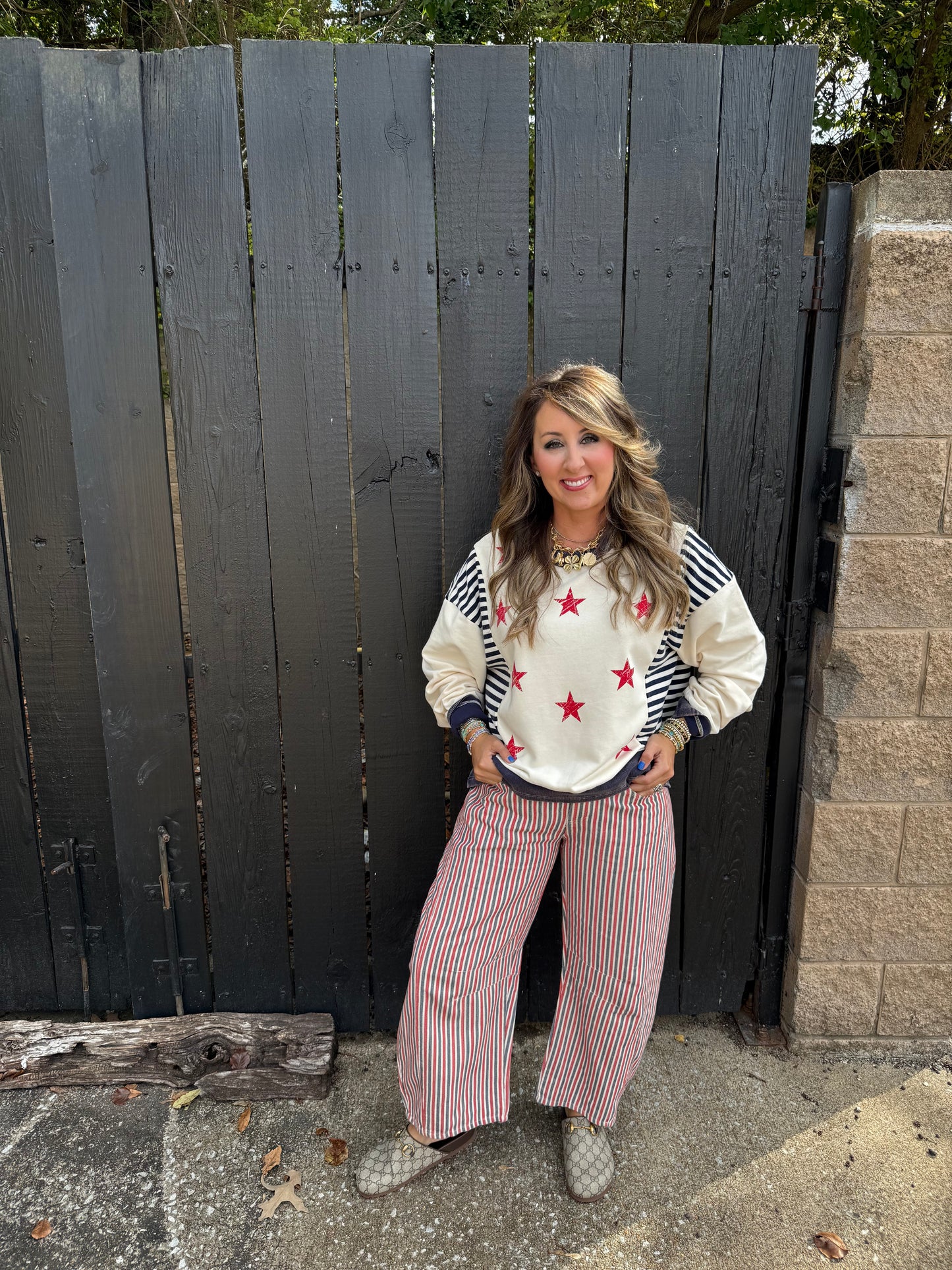 Cate Red Stripe Barrel Pants