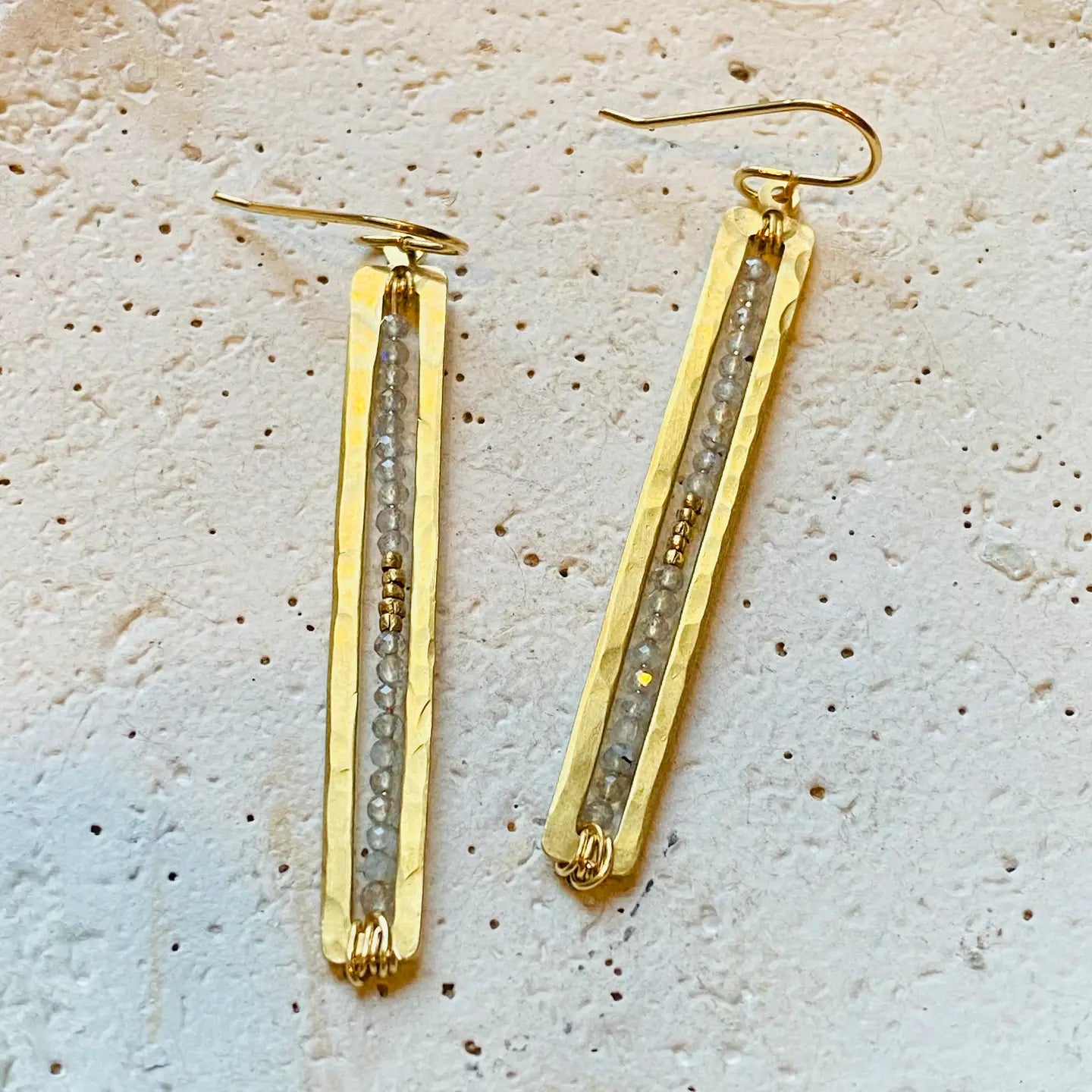 Microfaceted Gemstone Bar Earrings