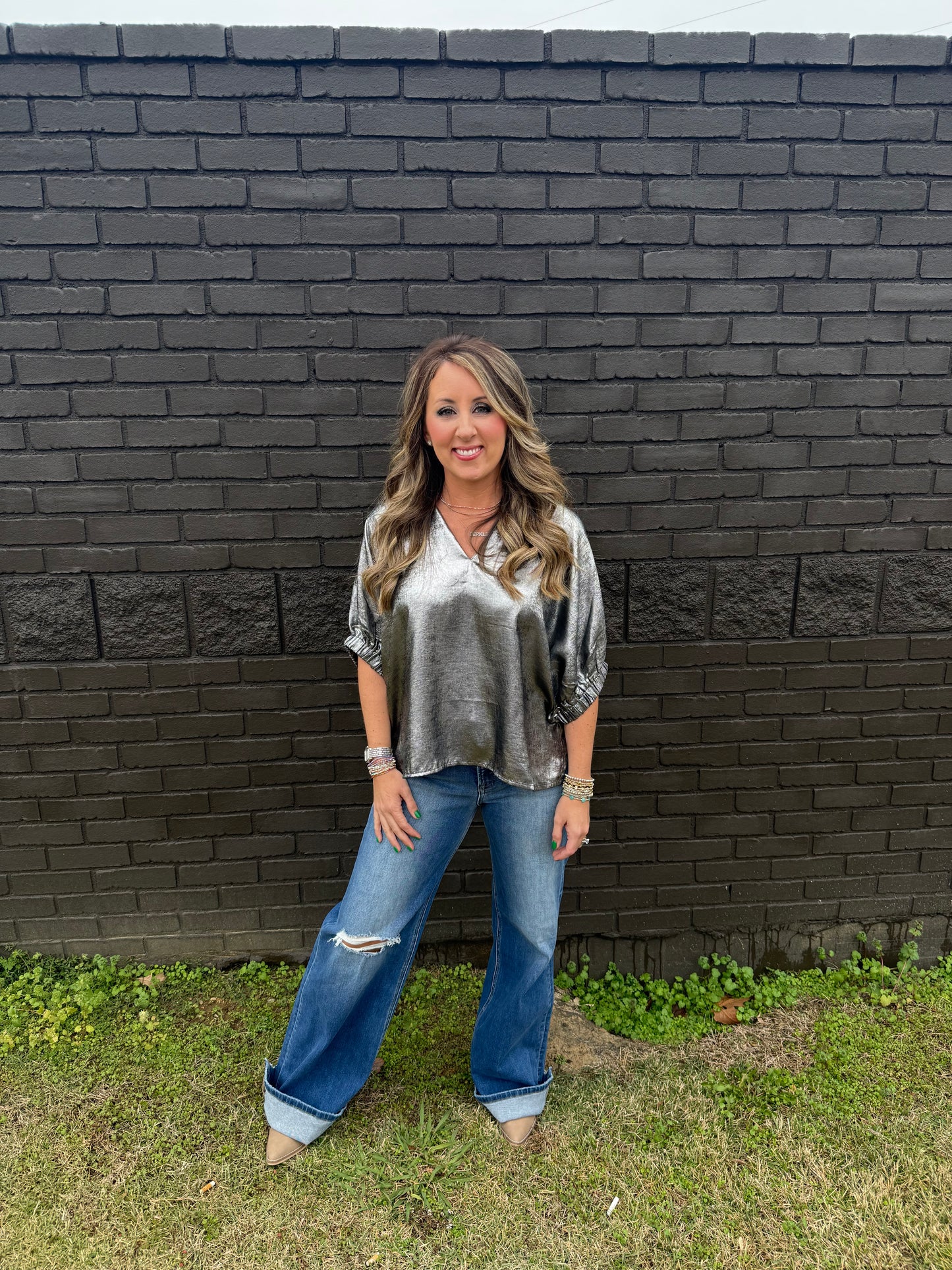 Shimmer My Way Charcoal Top