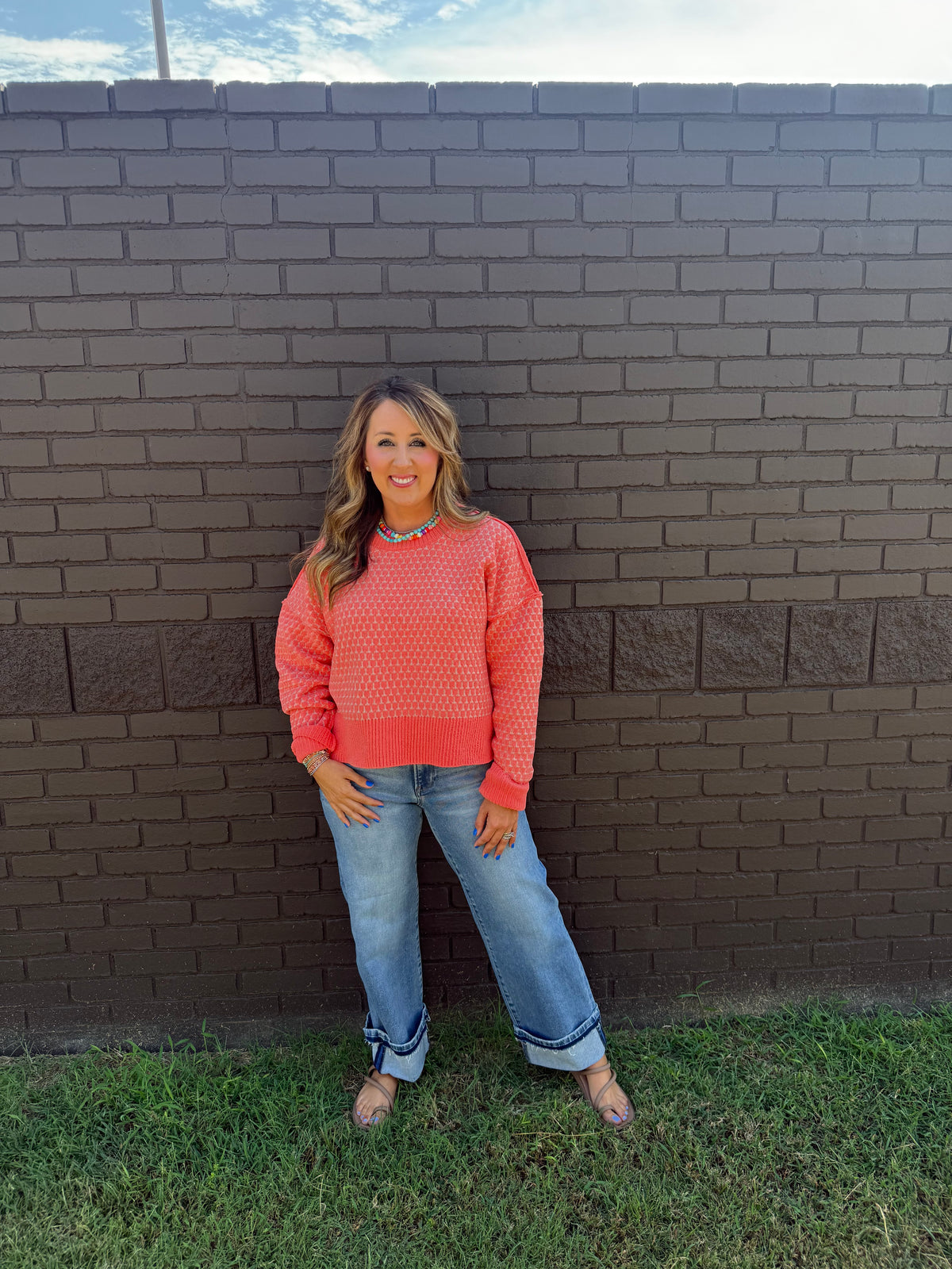 Darcy Dotted Coral Sweater