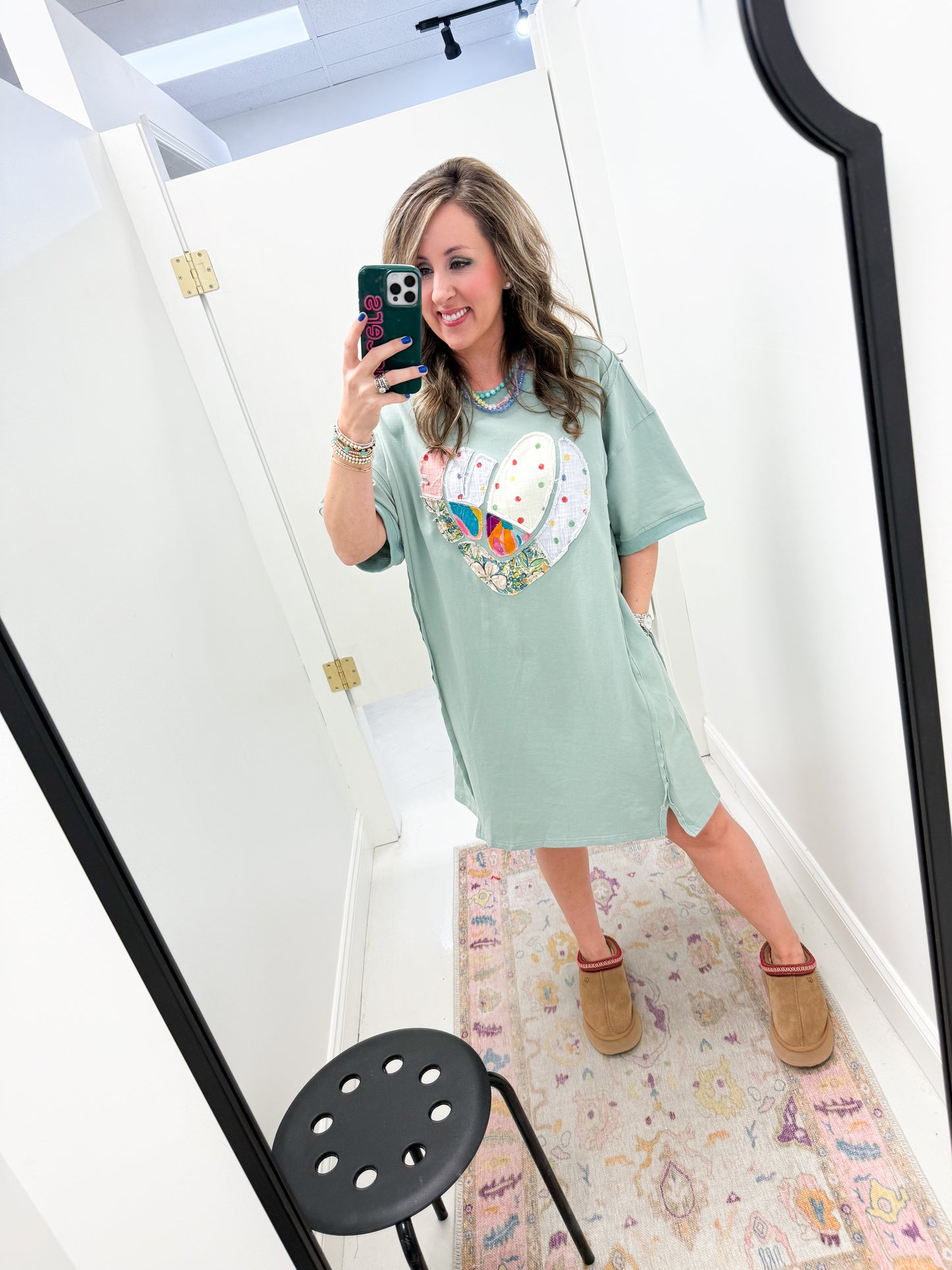 Heart Patch Dress Teal