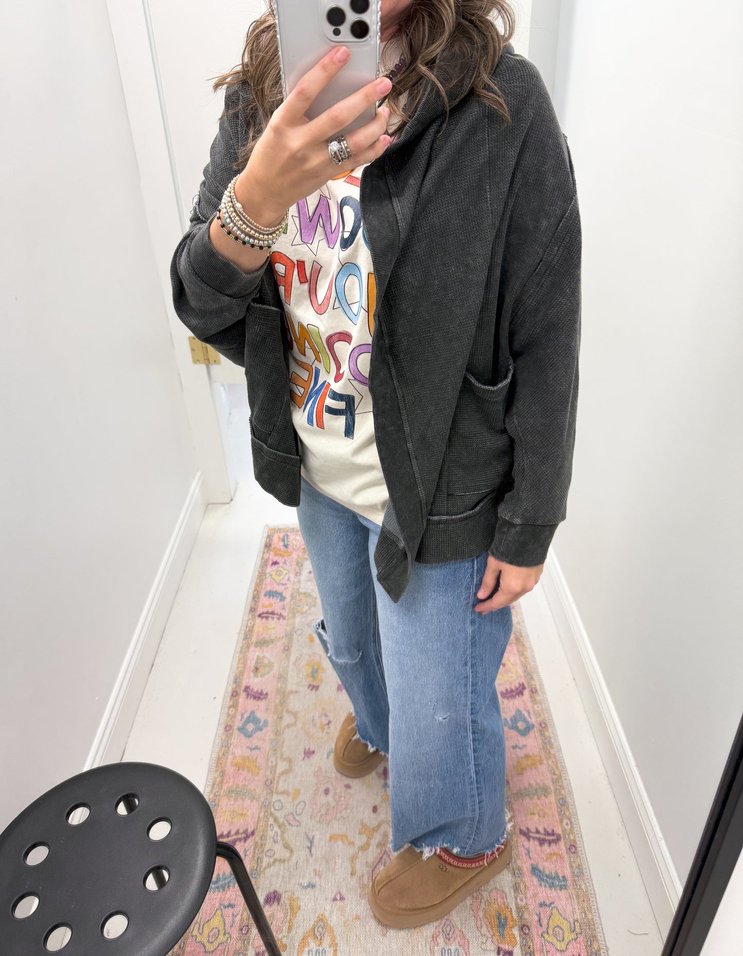 Reed Hooded Cardi Black