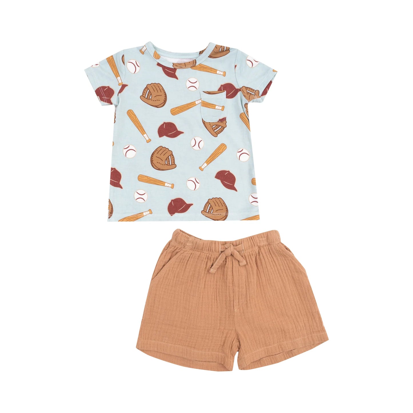 Angel Dear Baseball Crew Neck Tee And Short Muslin