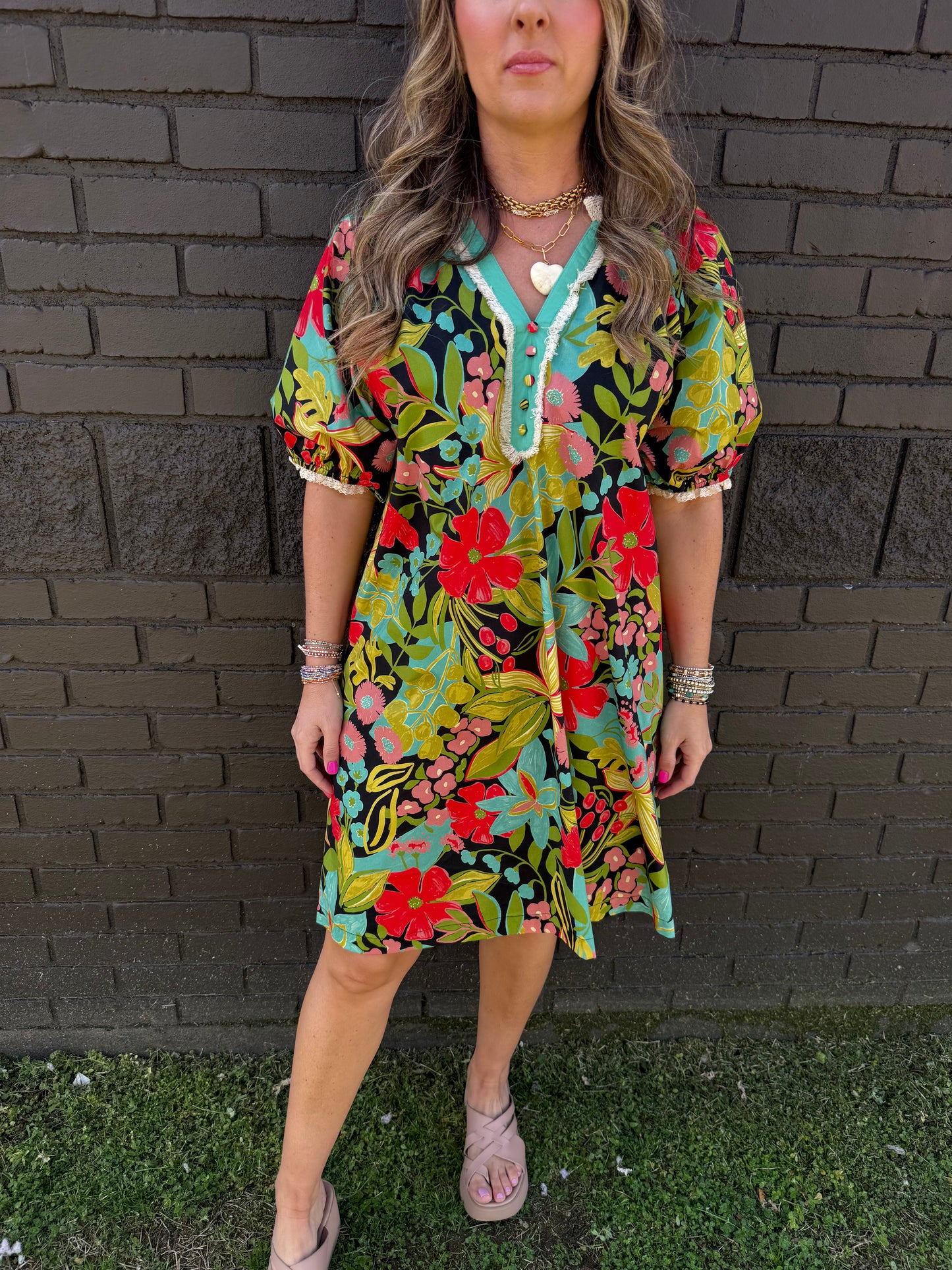 In The Garden Floral Dress Black