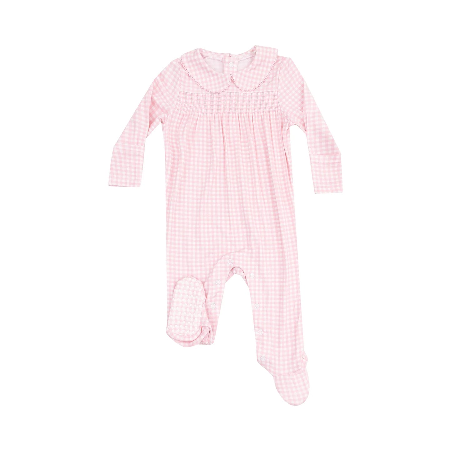 Angel Dear Mini Gingham - Pink Smocked Peter Pan Snap Footie