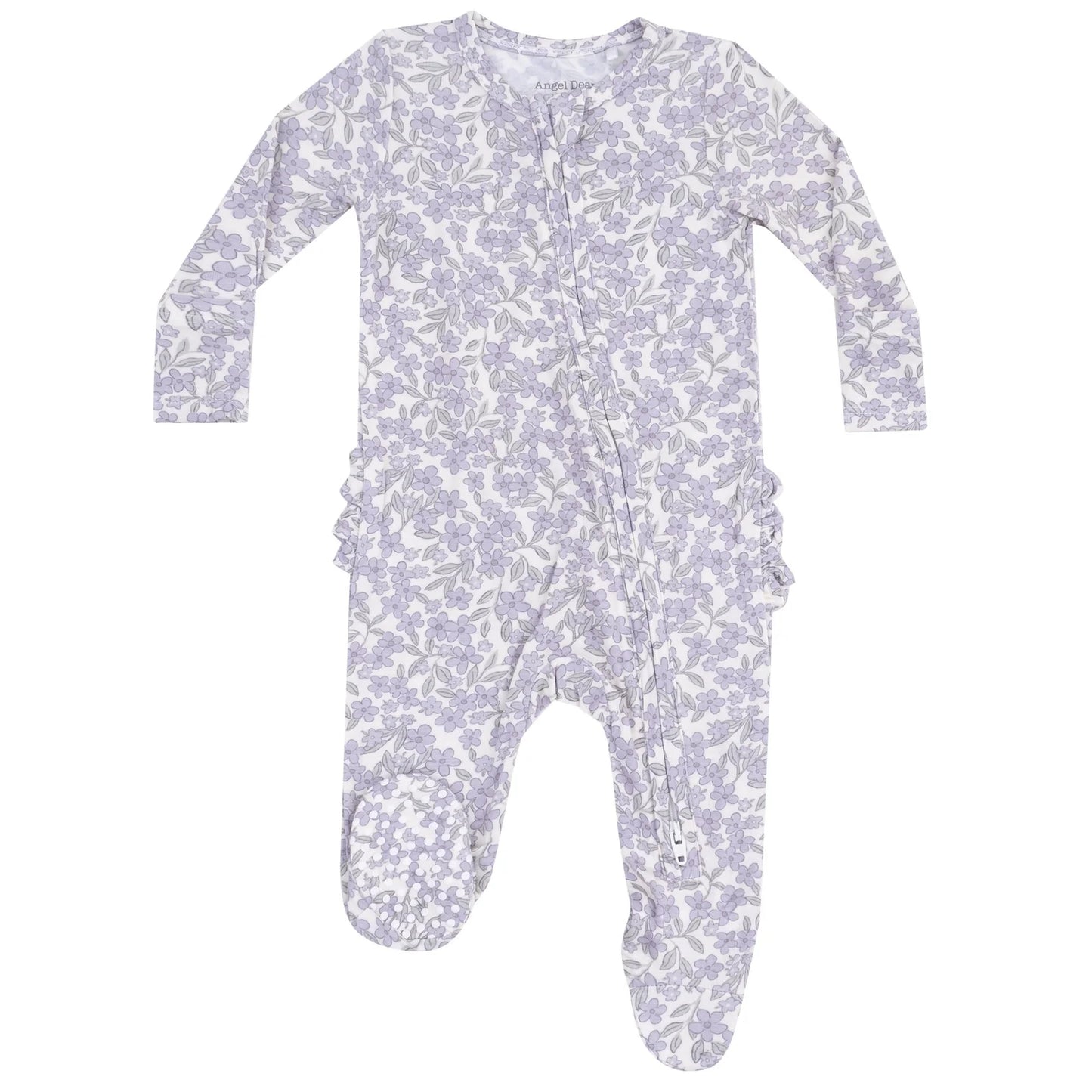 Angel Dear Forget Me Not Floral 2 Way Zipper Ruffle Back Footie