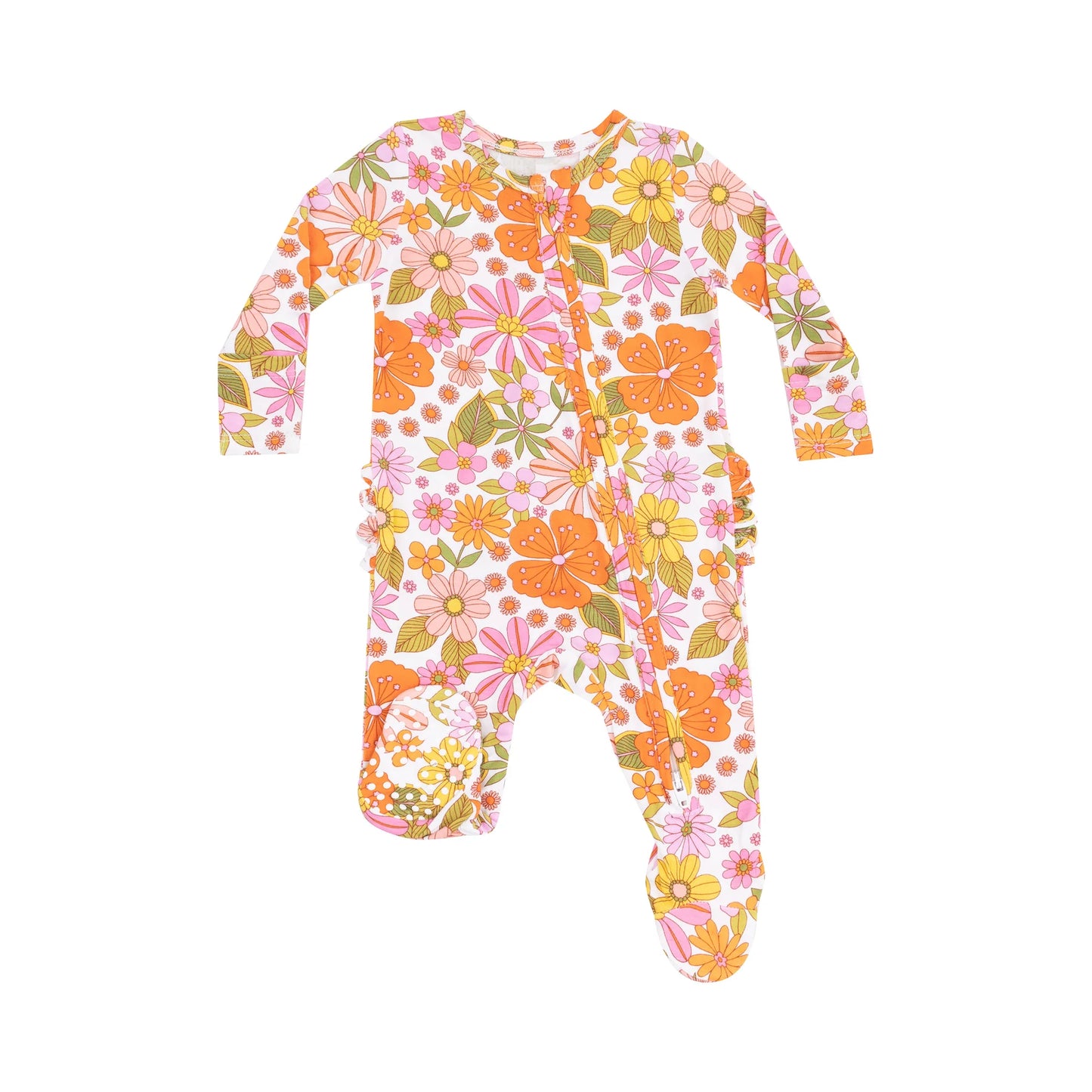 Angel Dear Boho Beachy Floral 2 Way Zipper Ruffle Back Footie