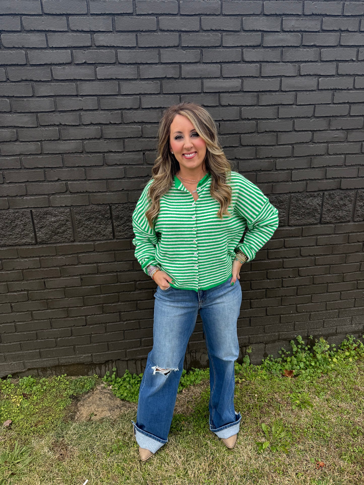 Piper Stripe Green Cardigan