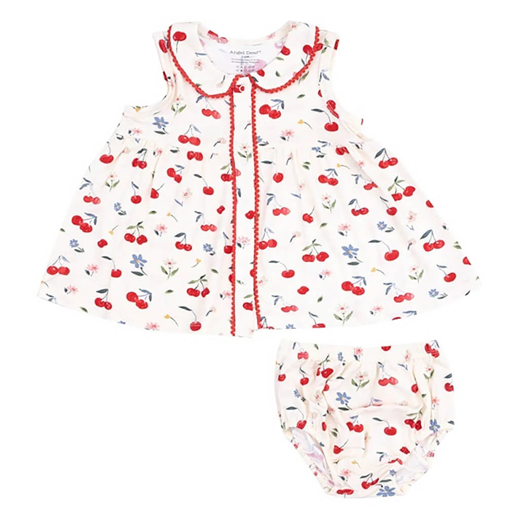 Angel Dear Watercolor Cherries + Gingham Peter Pan Collar With Ric Rac Trim