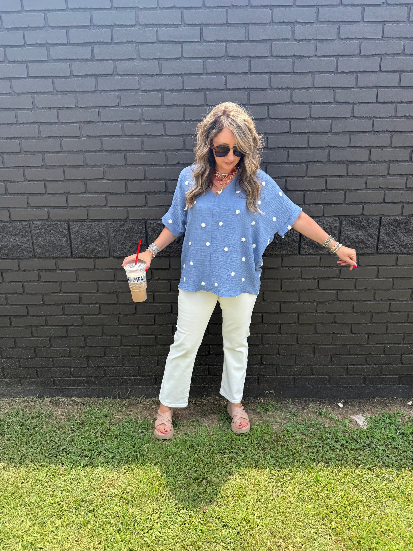 Nell Polka Dot Top Denim