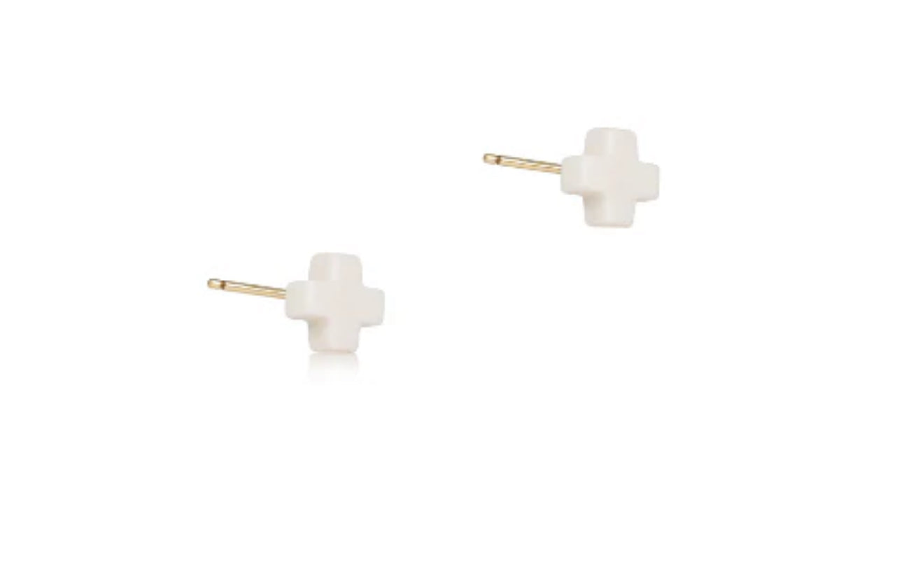 E Newton Signature Cross Small Stud Off White