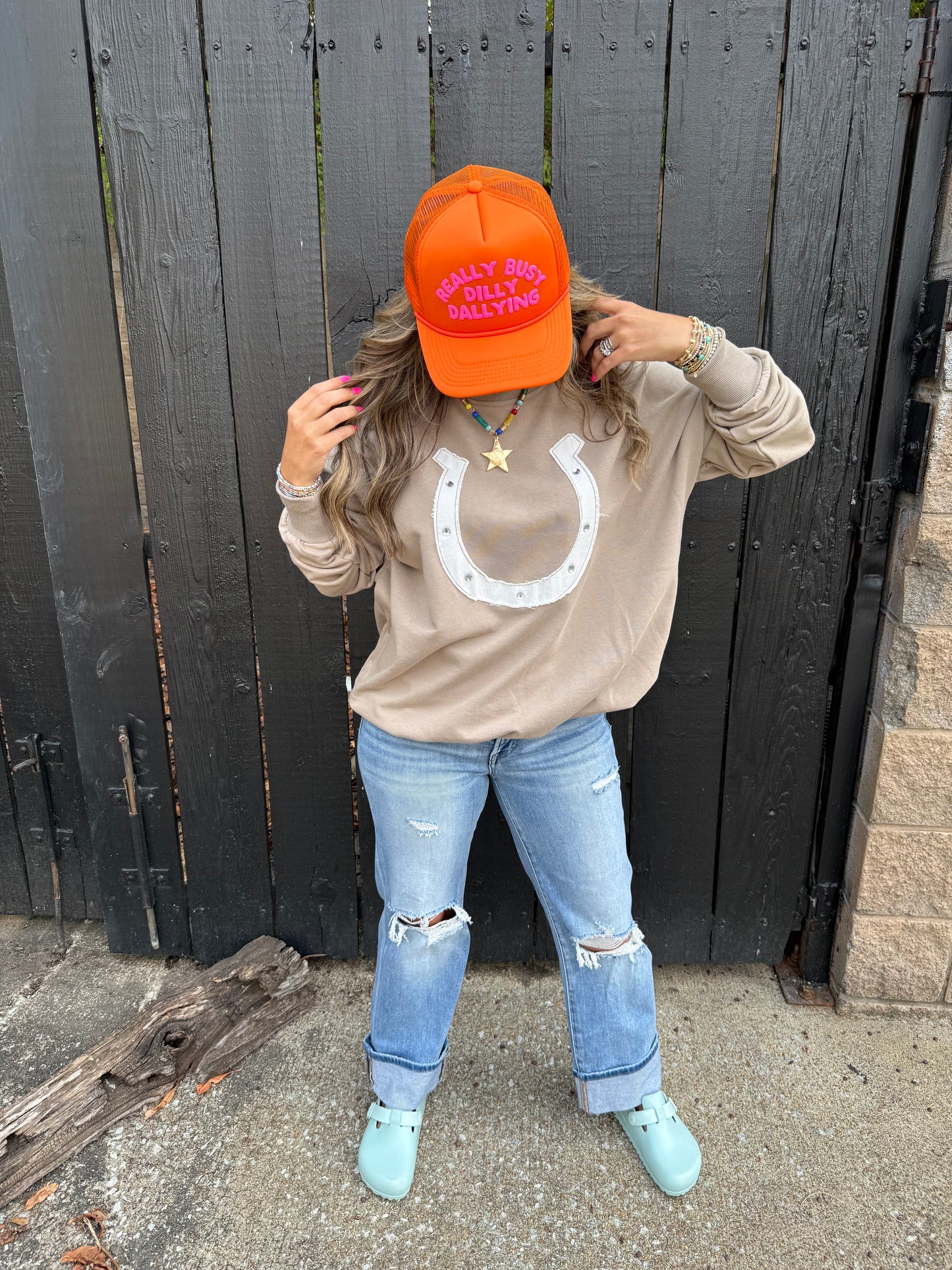 Lucky Horseshoe Khaki Top