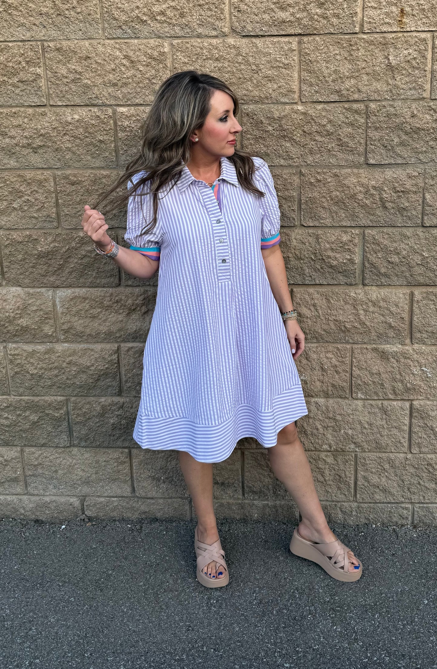 Eva Lavender Seersucker Dress
