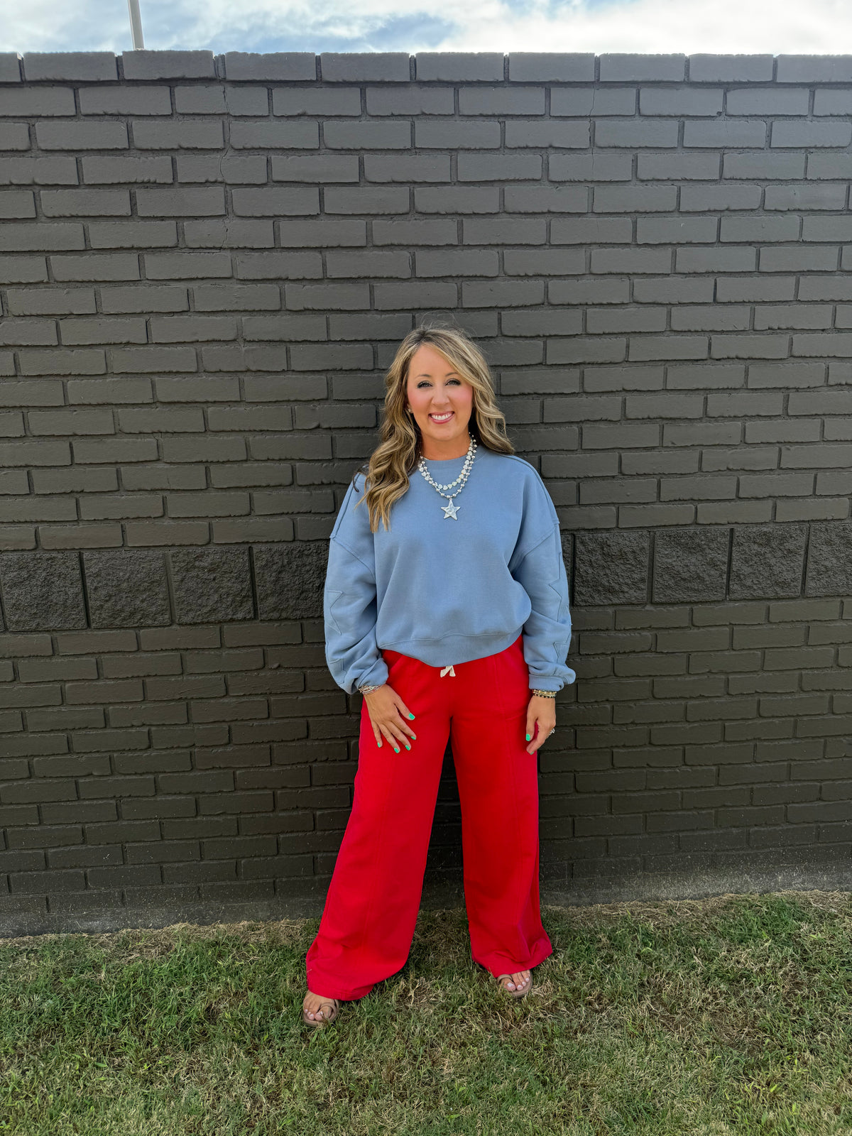Star Patched Up Blue Sweatshirt