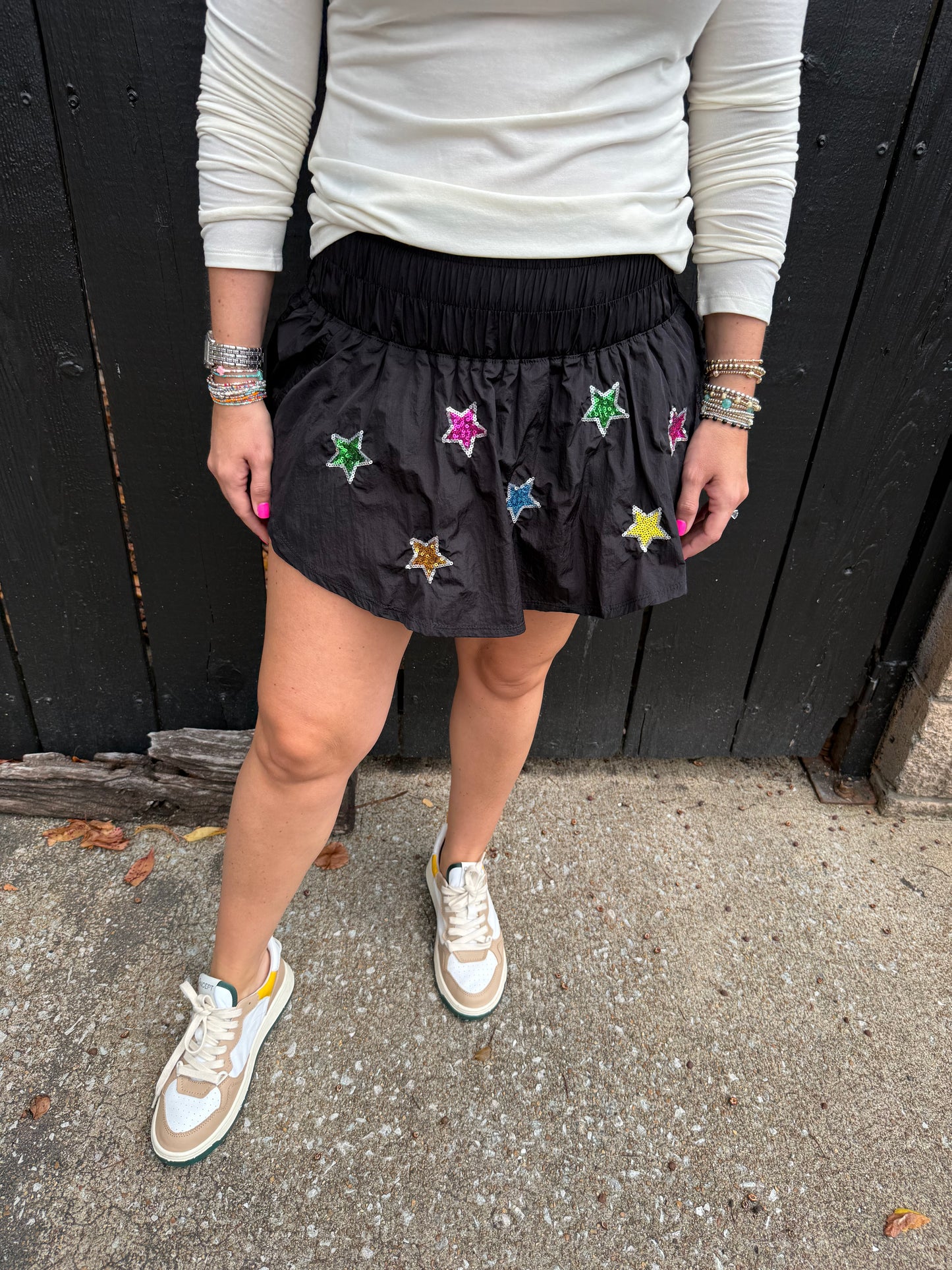 Sequin Star Skort Black