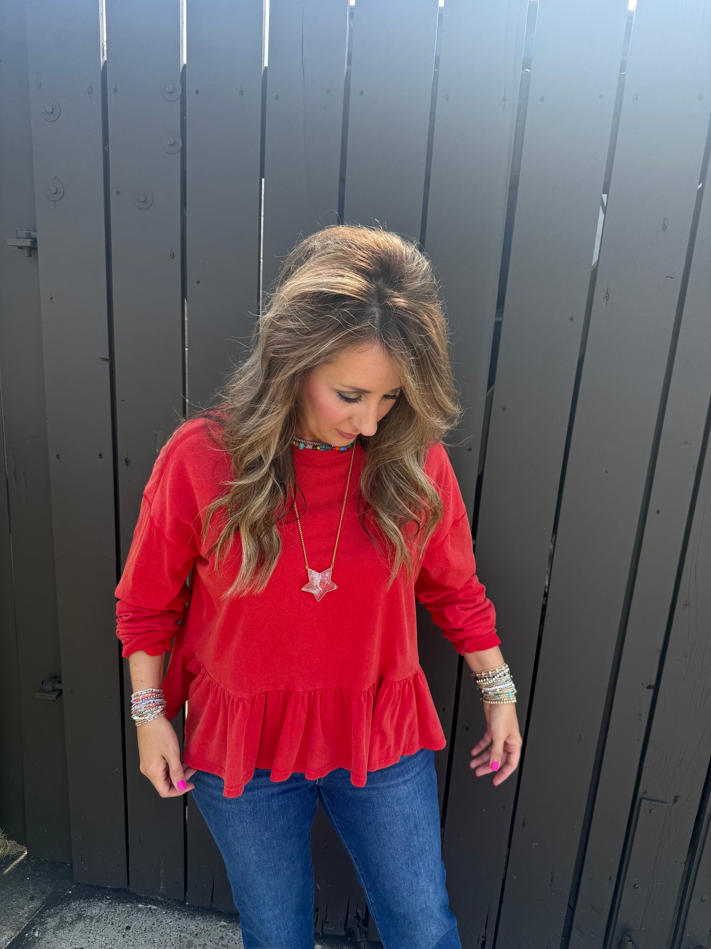 Playful Peplum Red Top