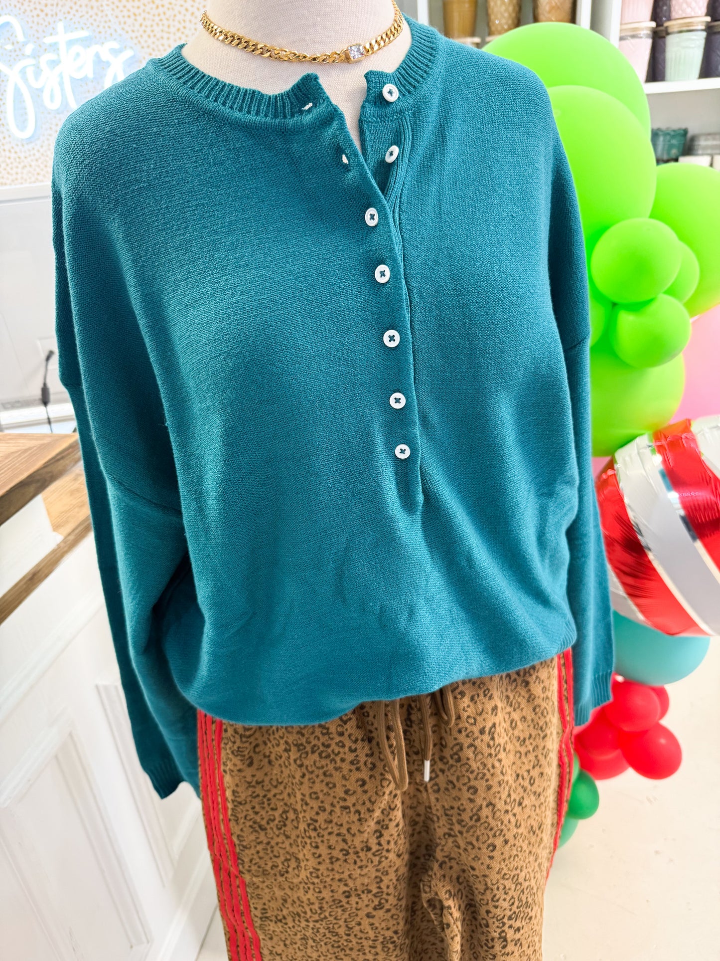 Punchy Emerald Henley Top