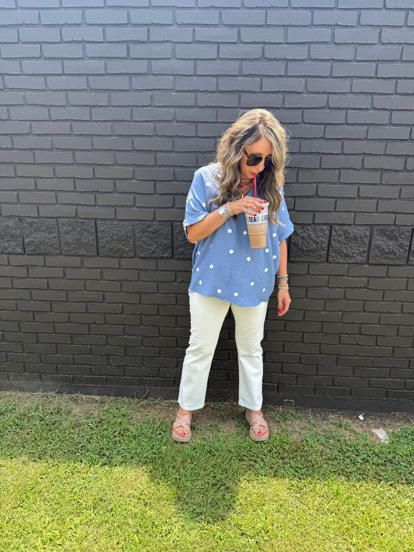 Nell Polka Dot Top Denim