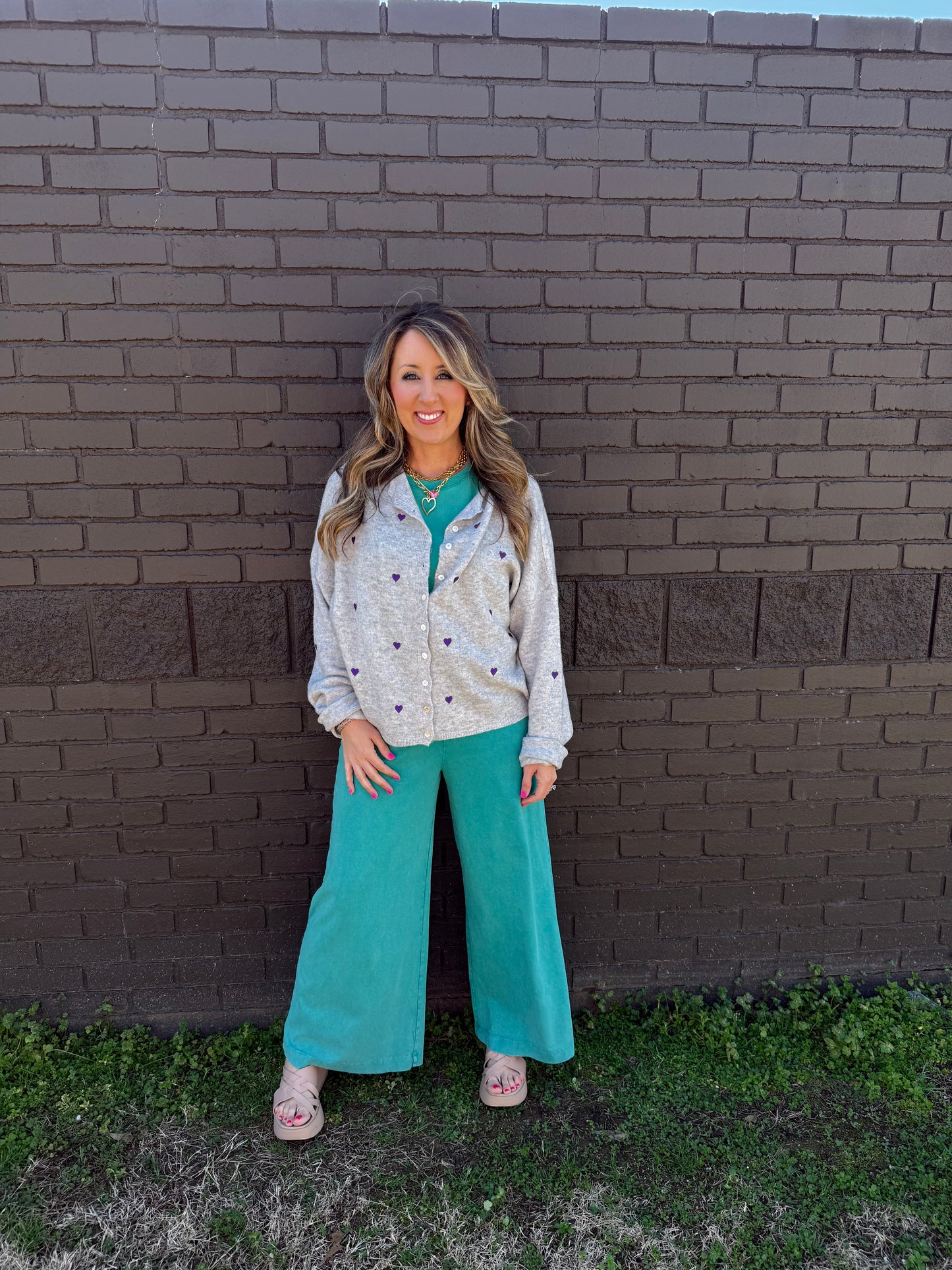 Heart Embroidery Piper Cardigan Grey
