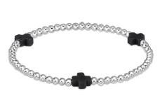 E Newton Signature Cross Sterling Pattern 3mm Bead Bracelet Onyx