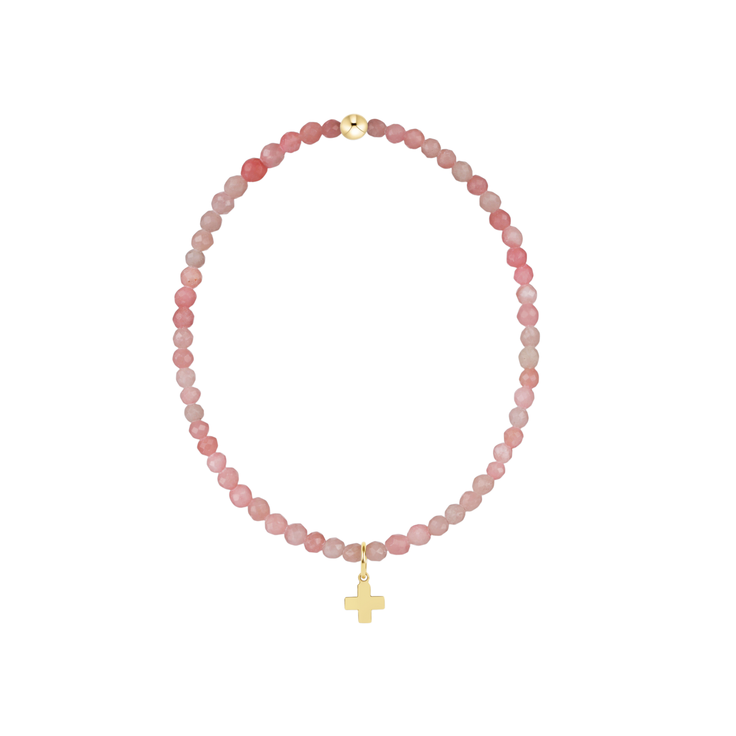 E Newton Classic Pink Opal 3mm Signature Cross Gold Charm