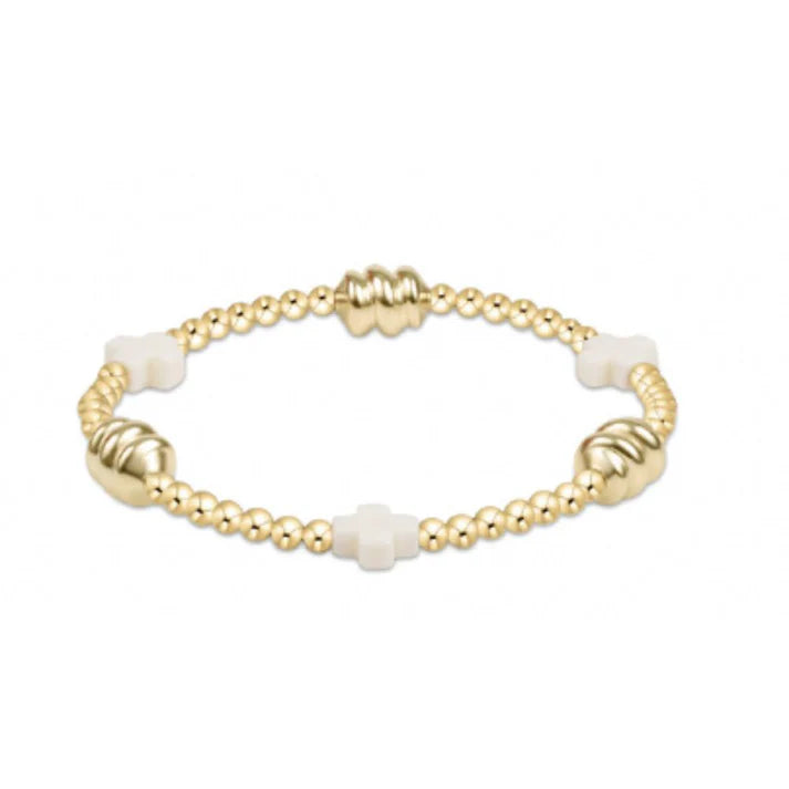 E Newton Signature Cross Admire Gold 3mm Off White Bracelet