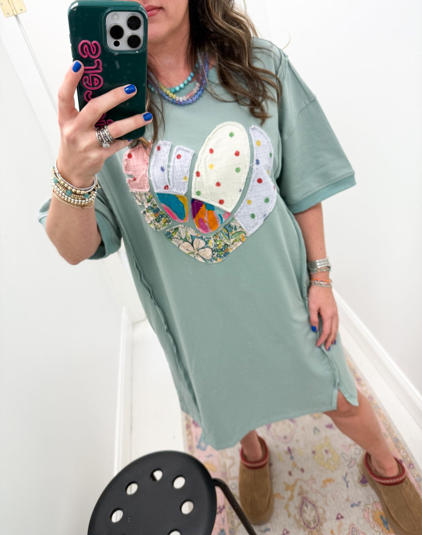 Heart Patch Dress Teal