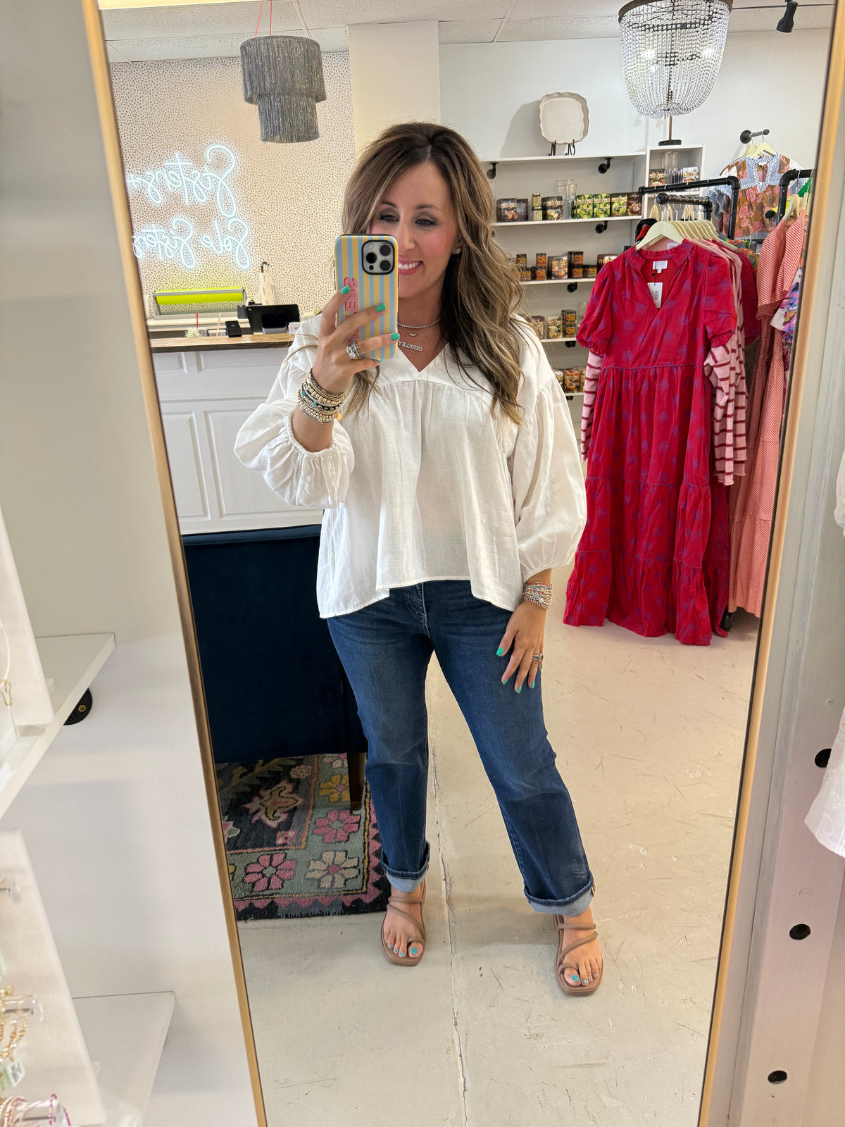Baylor Bubble Sleeve White Top