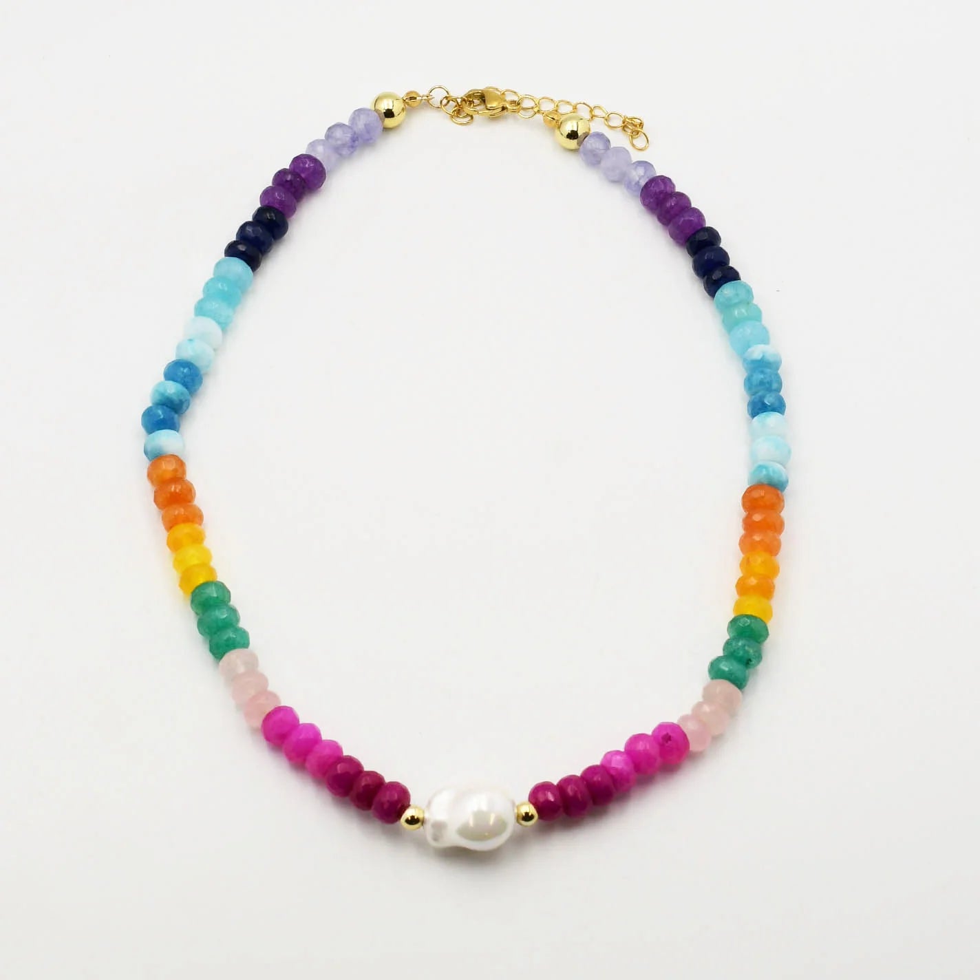 Colorful Gemstone with Pearl Necklace