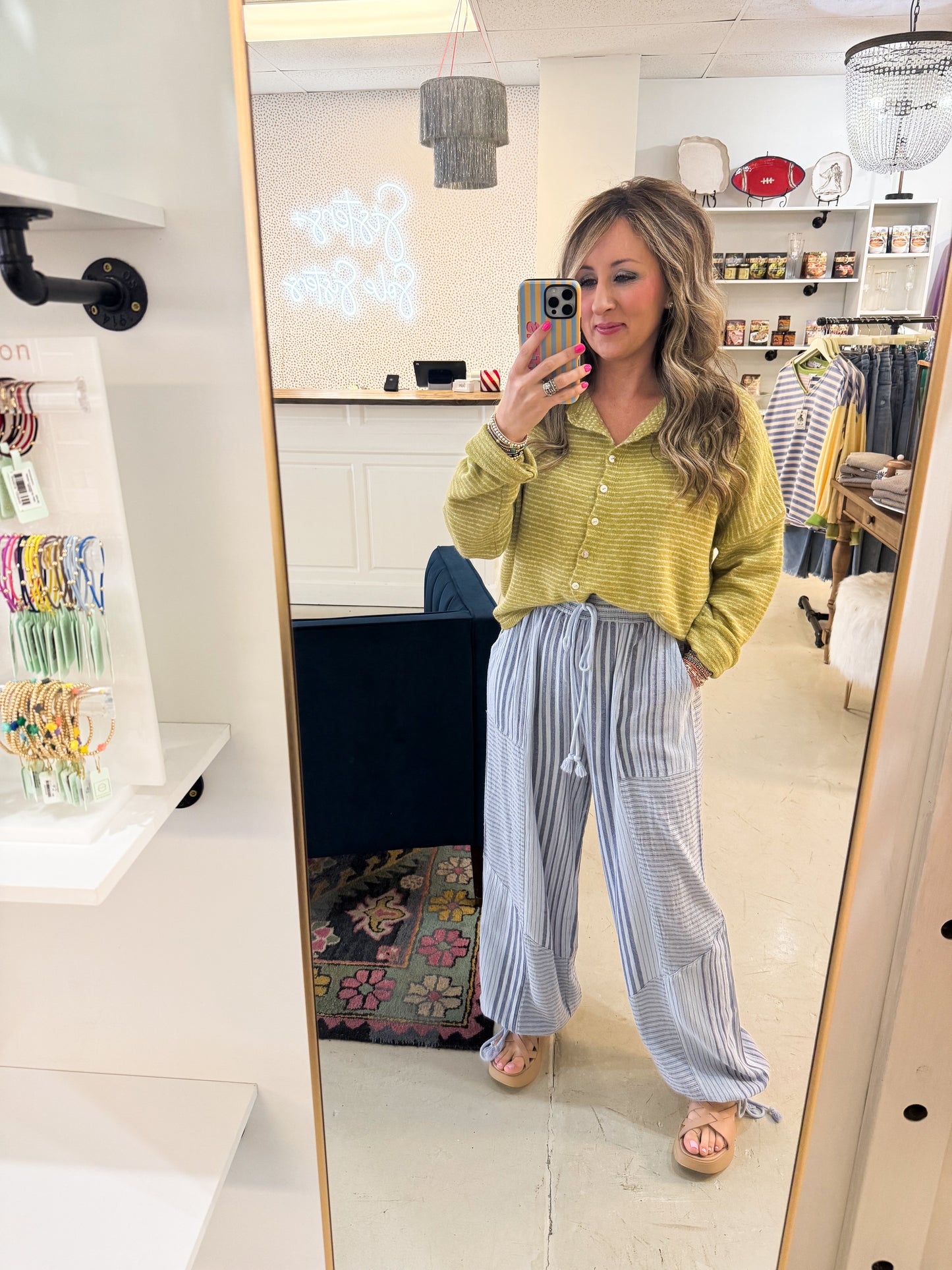 Piper Cardigan Chartreuse Stripe