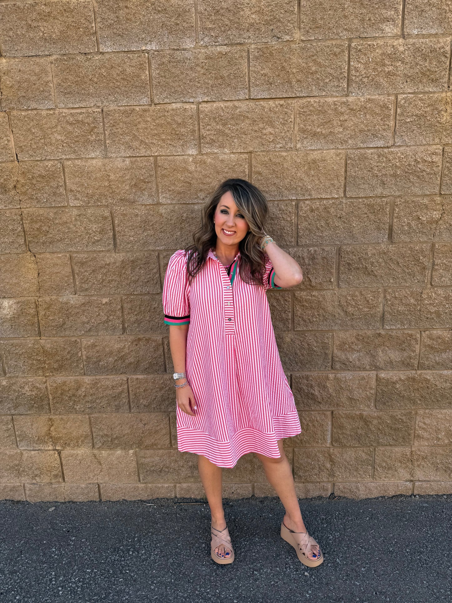 Eva Seersucker Dress Pink