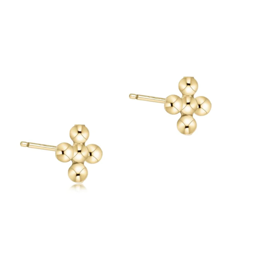 E Newton Classic Beaded Cross Small Stud 2mm Earring