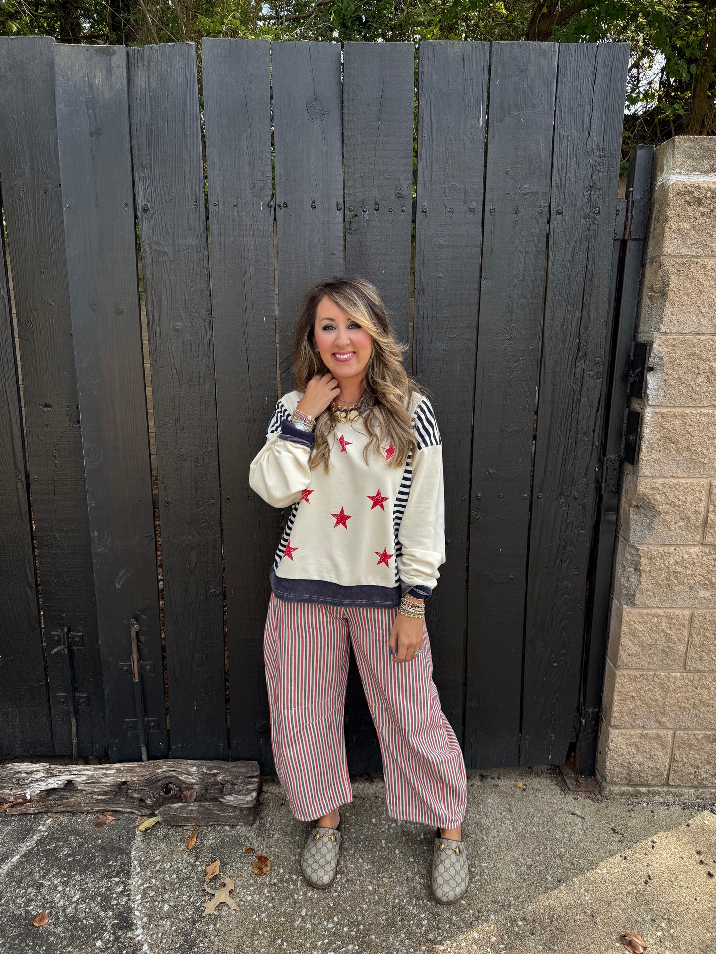 Cate Red Stripe Barrel Pants