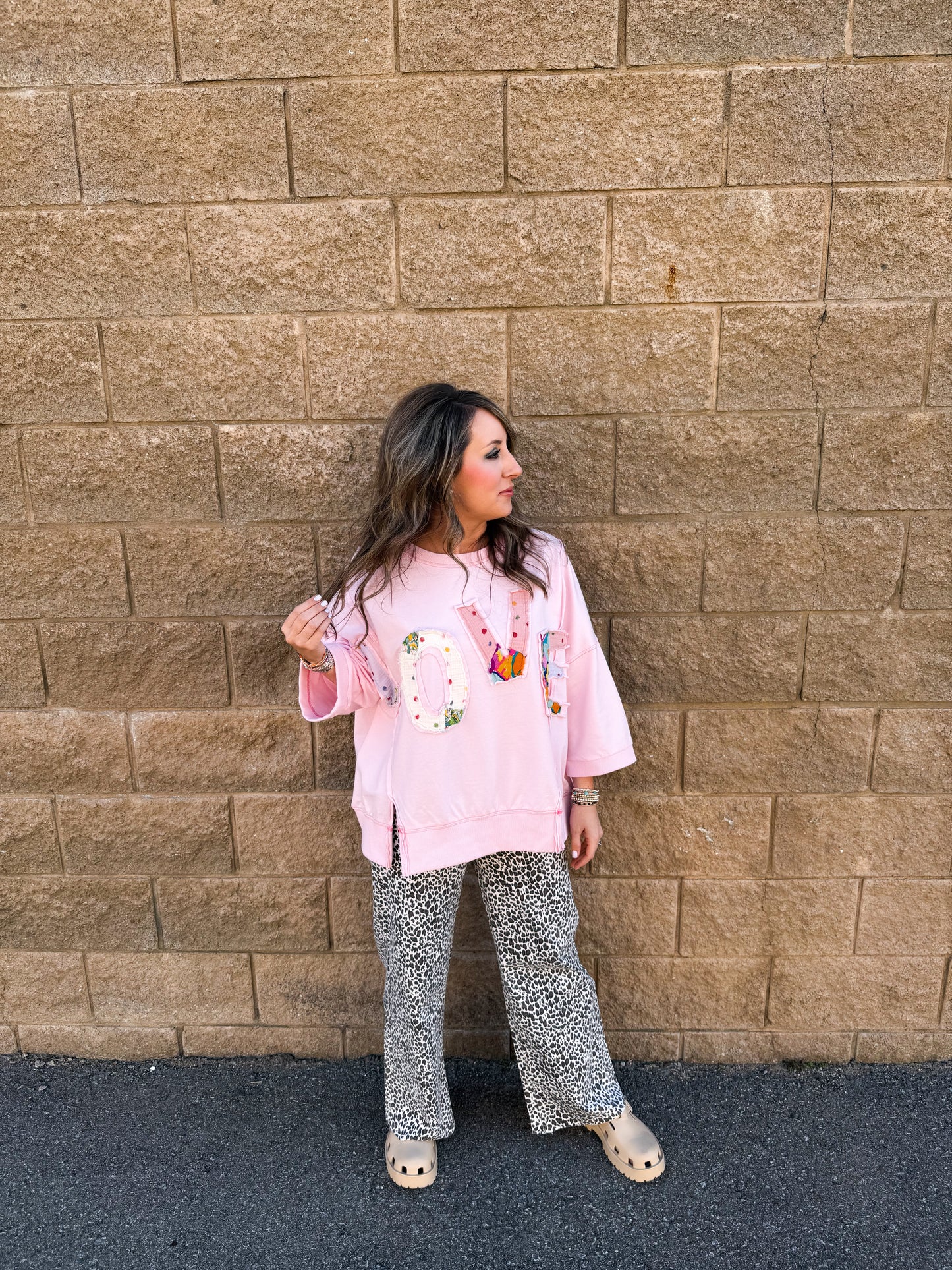 Love Patch Top Pink