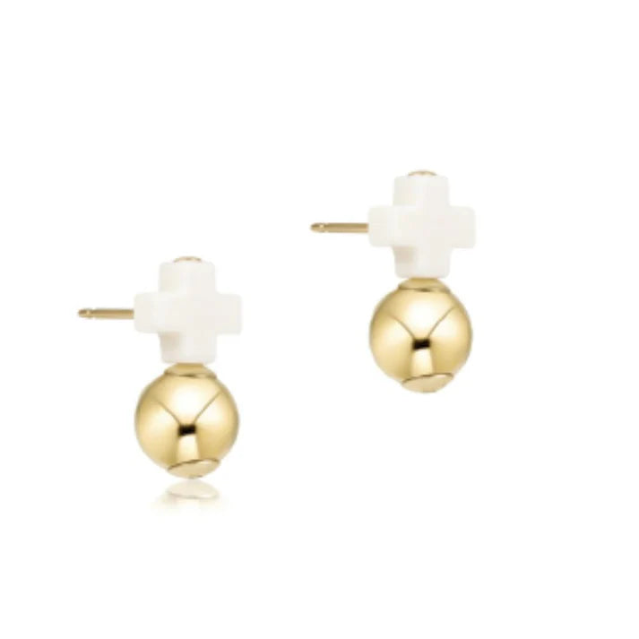 E Newton Signature Cross Off White Stud Gold