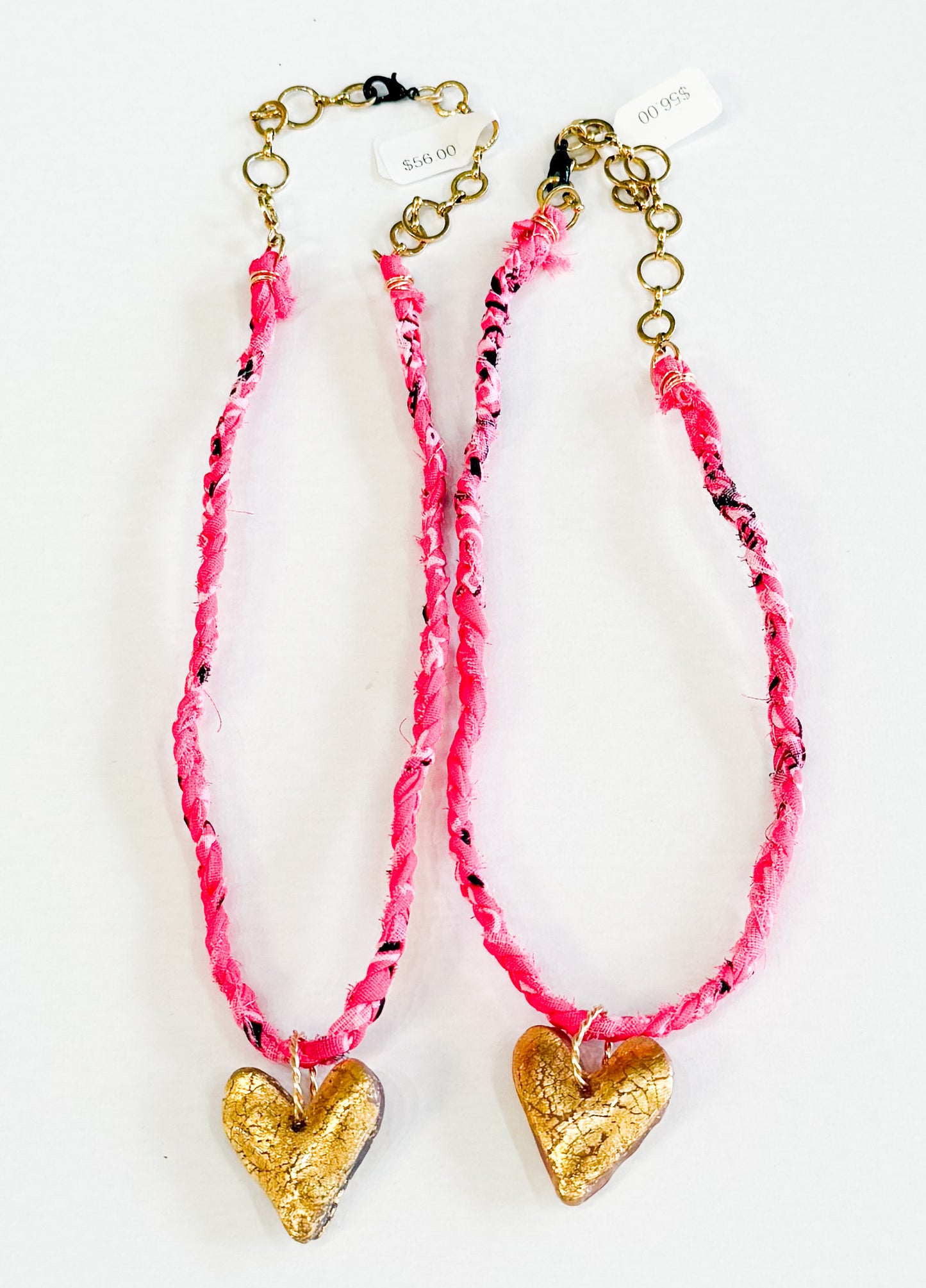 Pink Bandana with Gold Leaf Heart Necklace