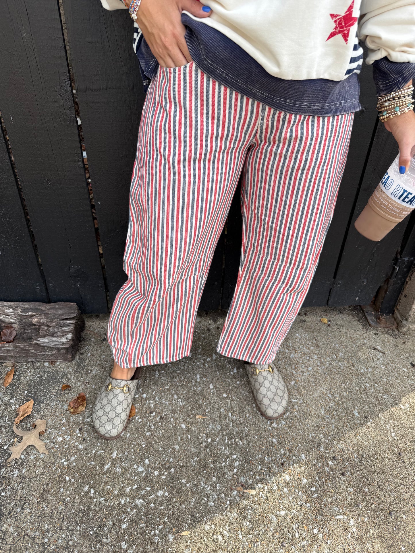 Cate Red Stripe Barrel Pants