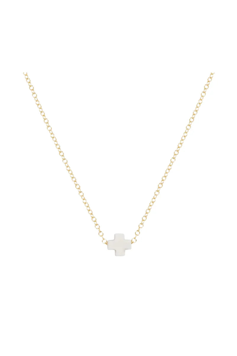 E Newton 16" Signature Cross Small Off White Necklace