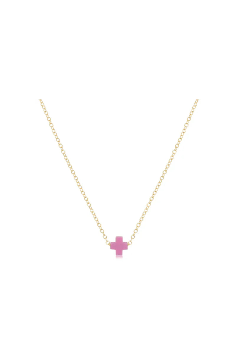 E Newton 16" Signature Cross Small Bright Pink Necklace