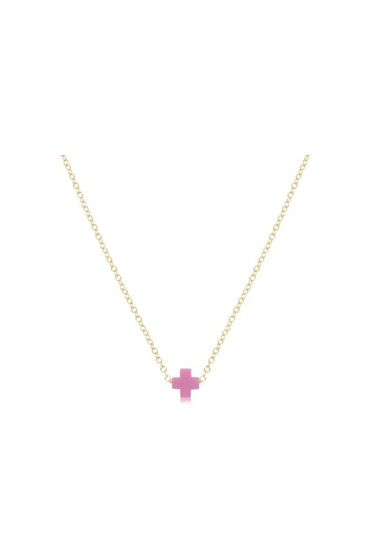 E Newton 16" Signature Cross Small Bright Pink Necklace