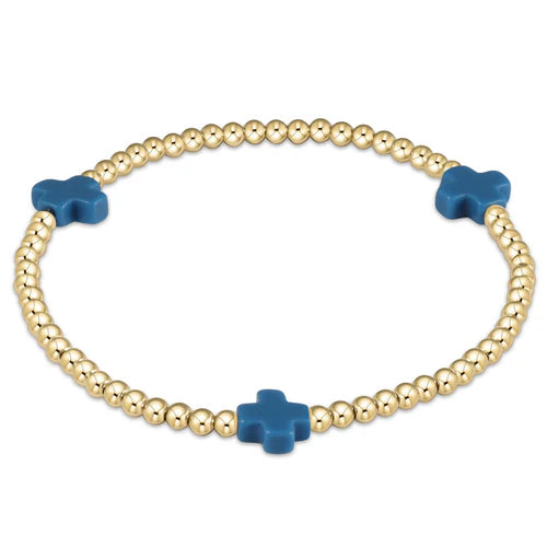E Newton Signature Cross Gold Bracelet 3mm Cobalt