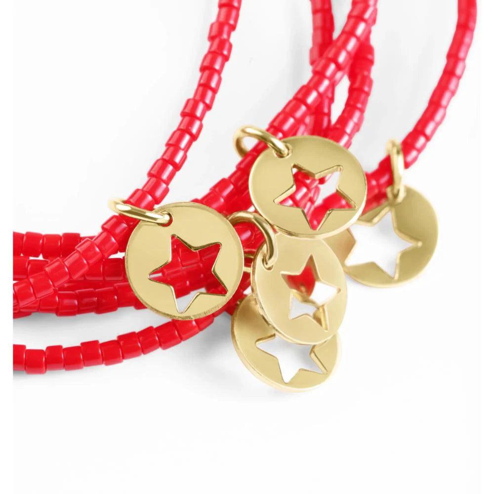E Newton Hope Classic Bracelet Bright Red Star Small Gold Disc